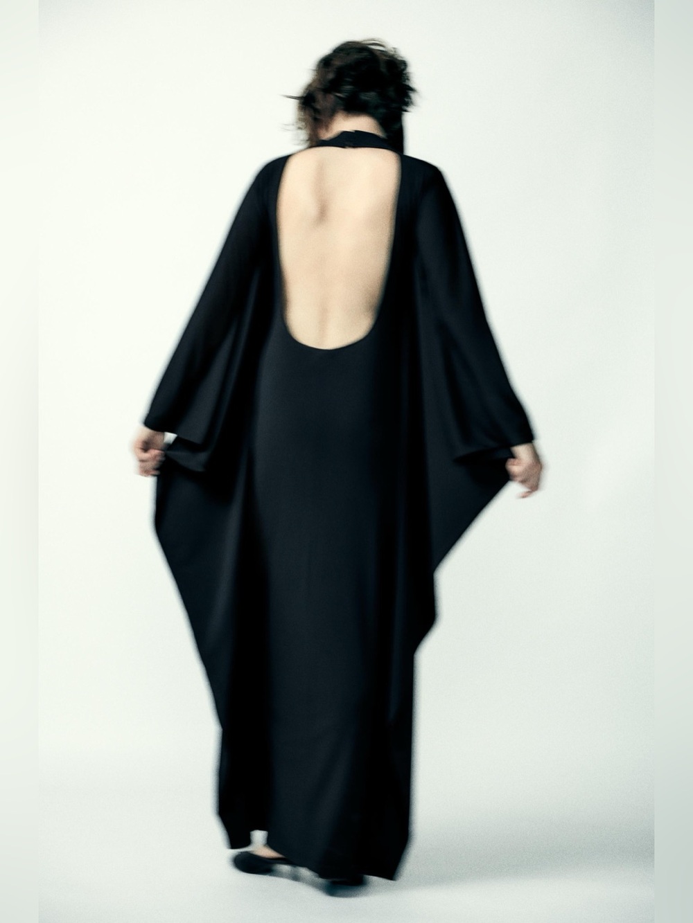 Zara Black Long sleeve Elegant Black Batwing Cape Dress size xs - Picture 3 of 6